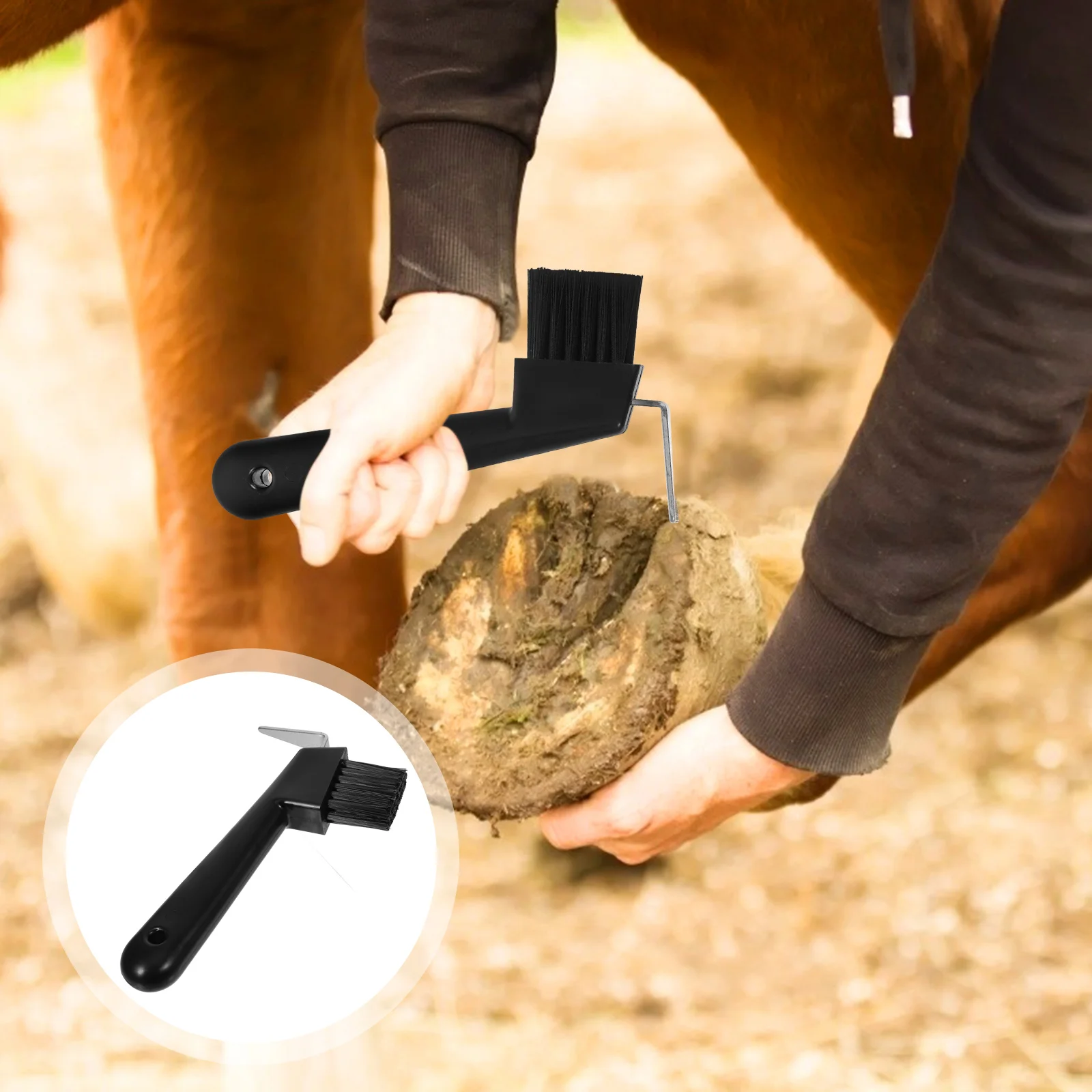 Horseshoe Hook Brush Kit Hoof Cleaning Supplies Portable Shoeing Tool Handle Pick Care