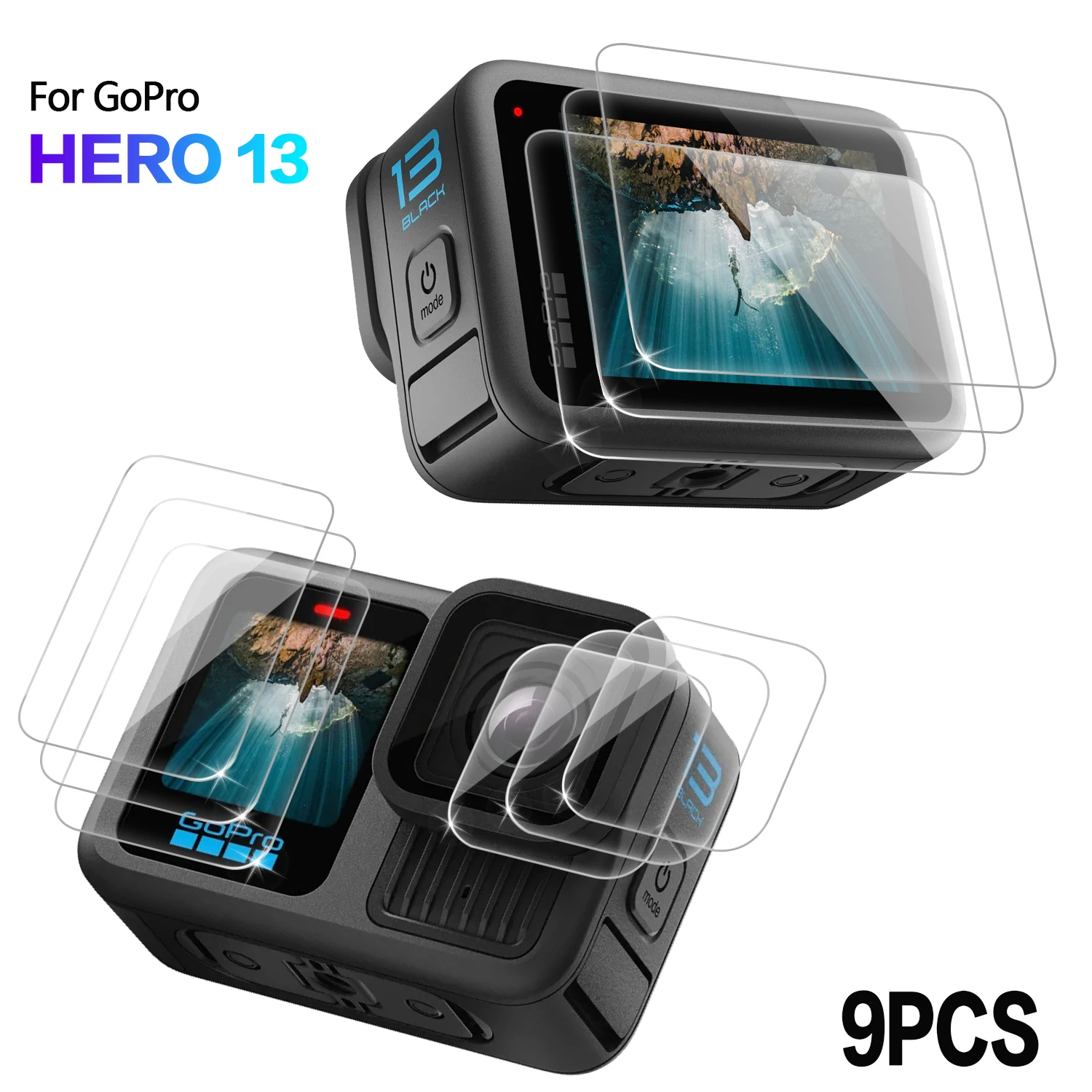 9 Adet HD Temperli Cam Ekran Koruyucu GoPro Hero 13 12 11 10 9 Siyah Kamera Lens Koruyucu Kapak Ön Arka Ekran Filmi