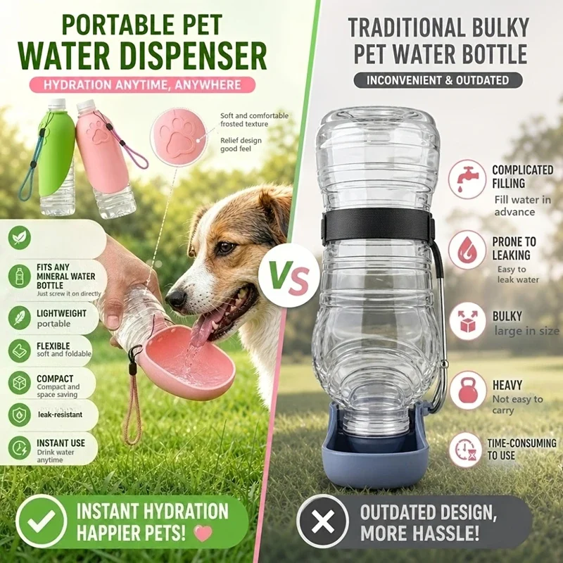 Silikon-Haustier-Wasserflasche, tragbarer Outdoor-Wasserspender für Hunde, Reise-Trinknapf für Hunde und Katzen, Zubehör – Detail 4