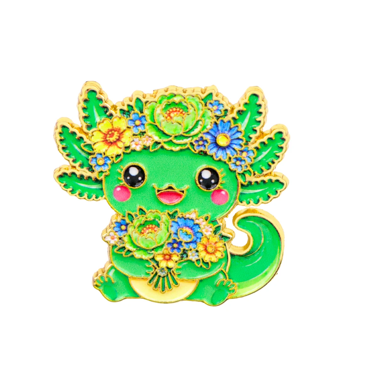 4-teiliges Set mit niedlichen Blumen-Axolotl-Emaille-Pins, Cartoon-Salamander-Abzeichen, Brosche für Jacken, Taschen, Kleidung, Sammlerstück, Geschenk – Detail 5