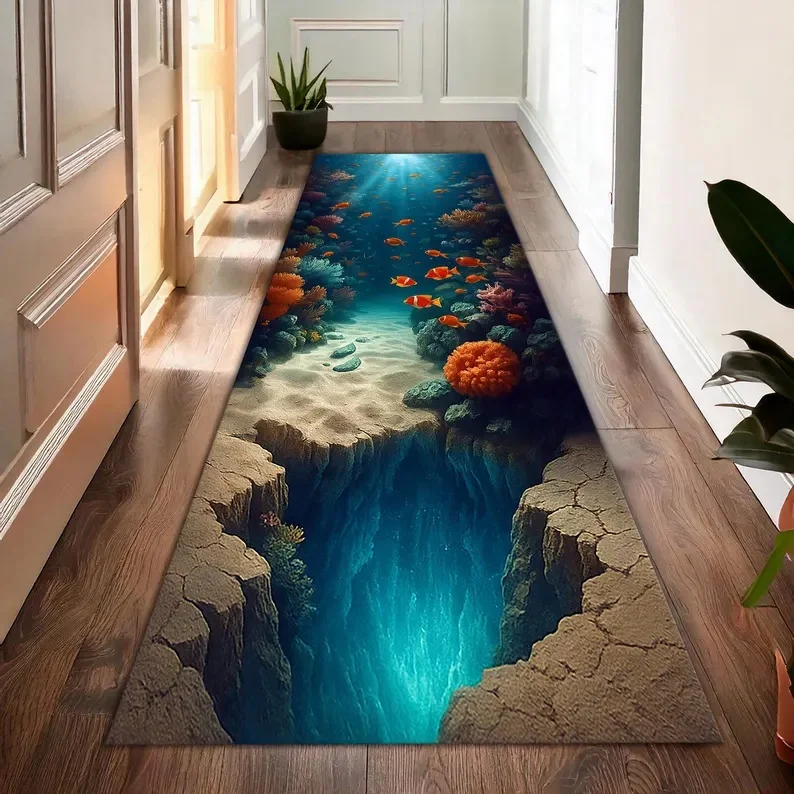 Visual Stereoscopic Runner Rug Ocean Cliff Deep Sea Printing Carpet Ocean Series Living Room Bedroom Home Decoration Mat