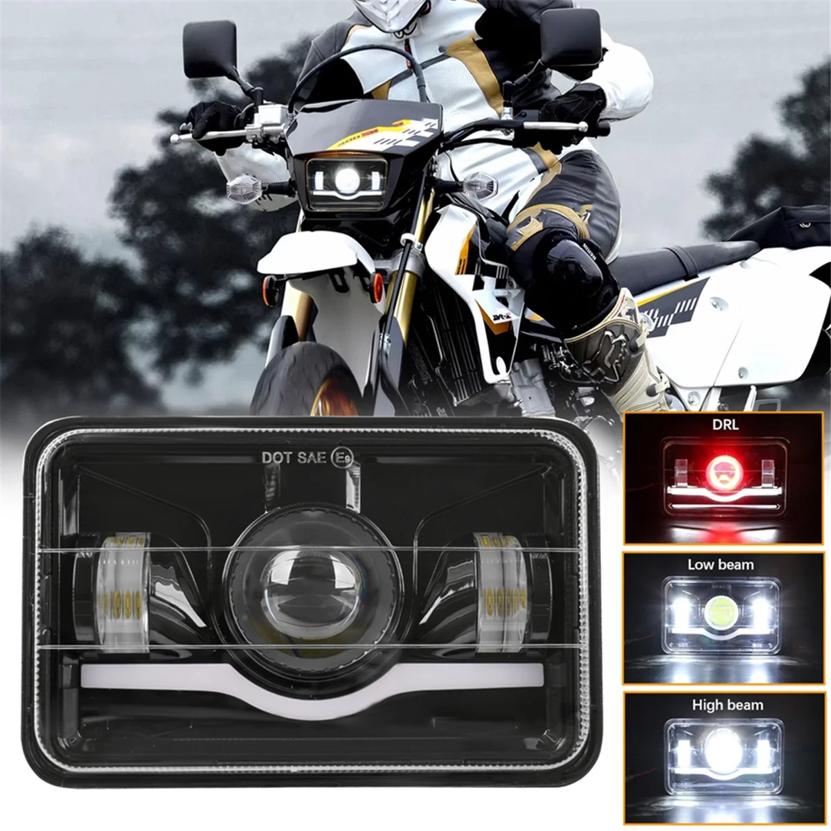 

A02Q-Projector Spherical Lens 4X6in LED Headlight H4656 H4651 LED Headlamp for Suzuki DRZ400S DRZ400SM DRZ250 DRZ400 DRZ400E