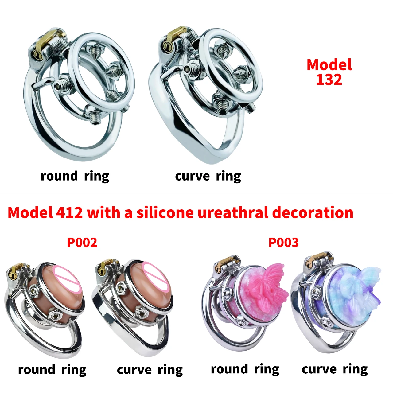 FRRK المثيرة ذكر العفة قفص مع سيليكون البظر مجرى البول ، Sexi Shoop للرجل الوثن فراشة الديكور إرفاق قفص الديك #3