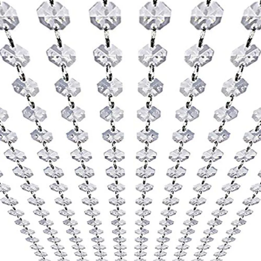 Crystal Garland Strands - Hanging Chandelier Gem Bead Chain - 14mm Clear Octagon Prism Diamond String Decorations for Wedding P