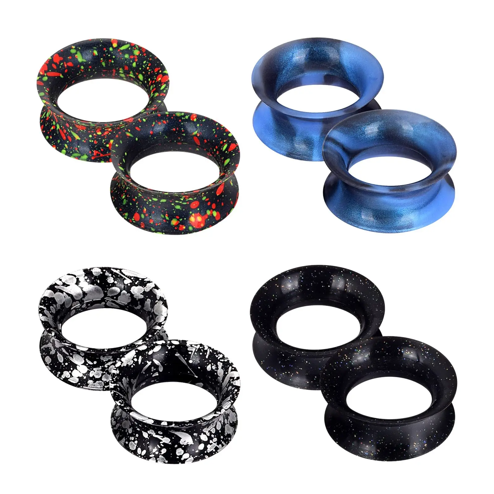 1 Pair Soft Silicone Flexible Flesh Tunnels Ear Skin Gauges Stretchers Expander Double Flared Hollow Body Piercing Jewelry Set