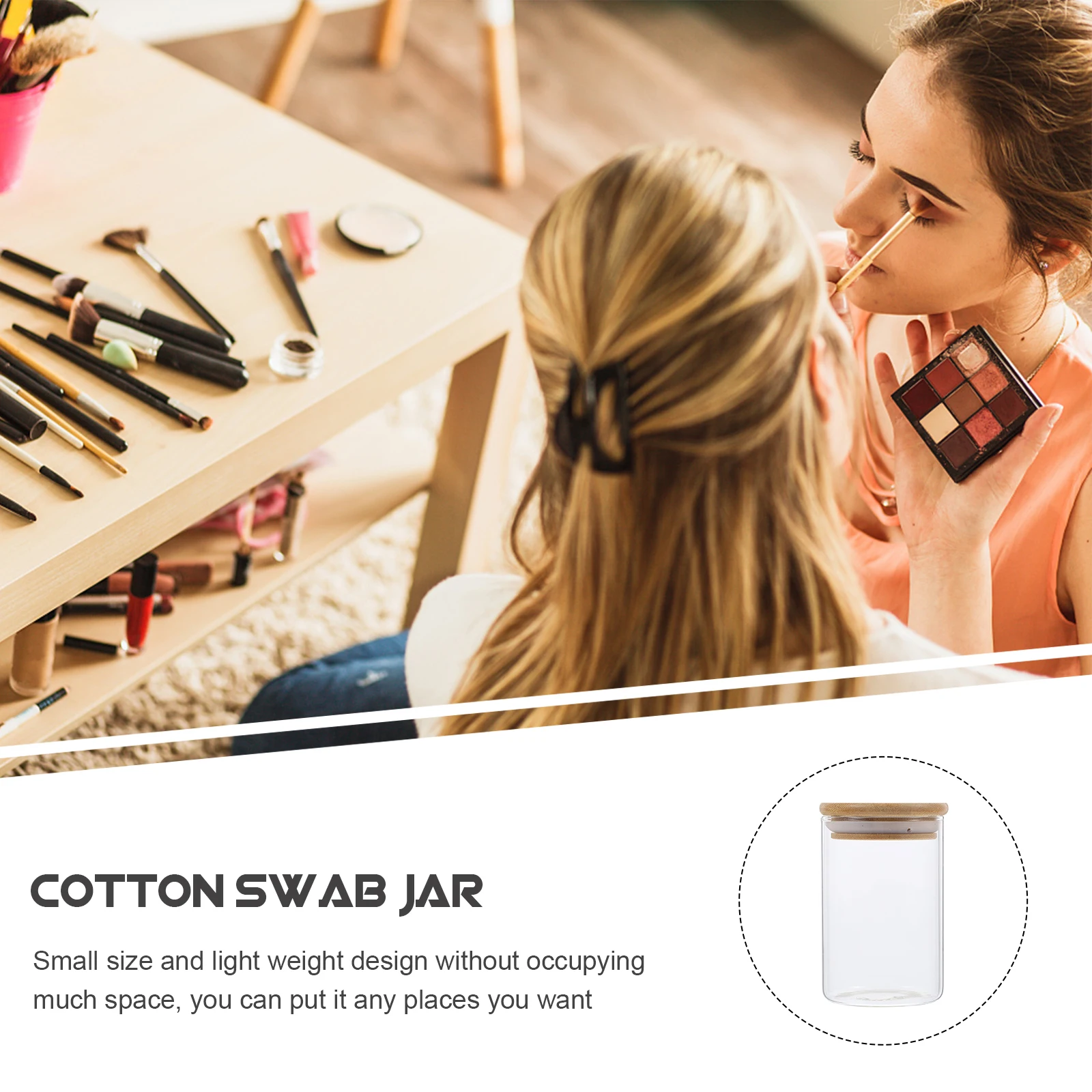 

2Pcs Cotton Swab Holders Glass Jars Bamboo Lid 300ml Storage Containers Bathroom Vanity Organizer Small Items Dispenser