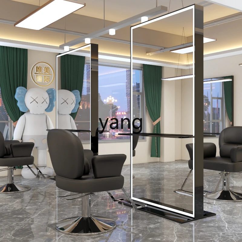 CX Stainless Steel Single-Sided Mirror Hair Saloon Dedicated Floor-Standing Hair Cutting Mirror with Table Top