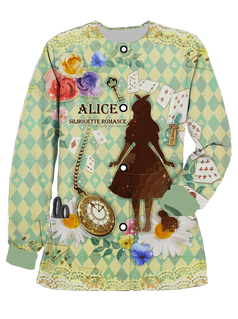 Ladies Nursing Home Work Nursing Uniform Disney Alice in Wonderland Print Doctor Nurse Autumn and Winter Pocket Cardigan