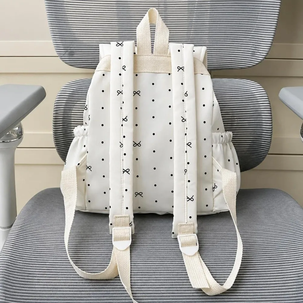 Süßer Polka-Dot-Rucksack mit Kordelzug, Große Kapazität, Schleifen-Doppelschultertasche, Ultraleichter Nylon-Pendelrucksack für den Alltag – Detail 7