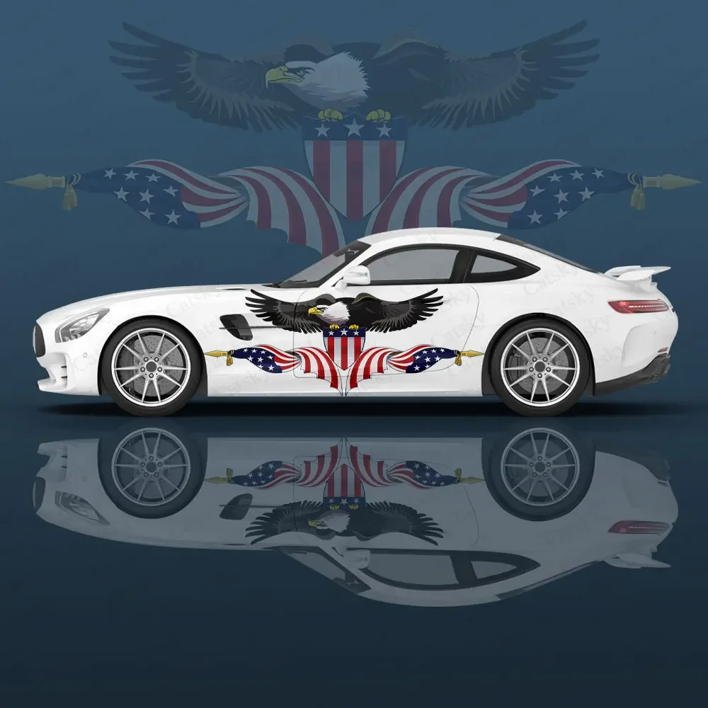 American Flag Eagle Racing Car Graphic Decal Full Body Vinyl Wrap Modern Design Vector Image Wrap Sticker Decorative Car Decal