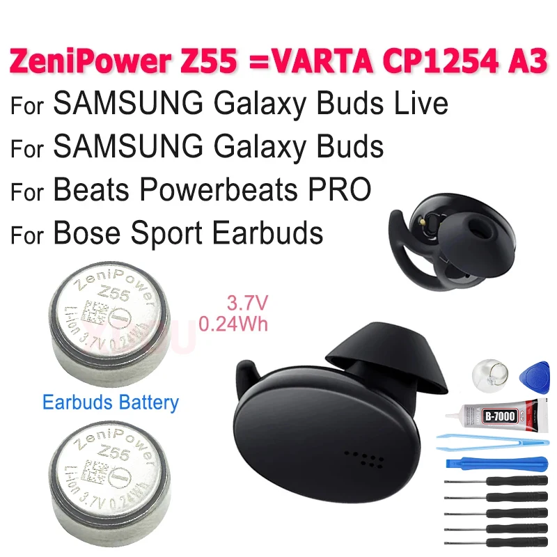 ZeniPower Z55 Replace VARTA A1254 Battery For SAMSUNG Galaxy Buds Live,Bose Sport Earbuds ,Beats Powerbeats PRO battery