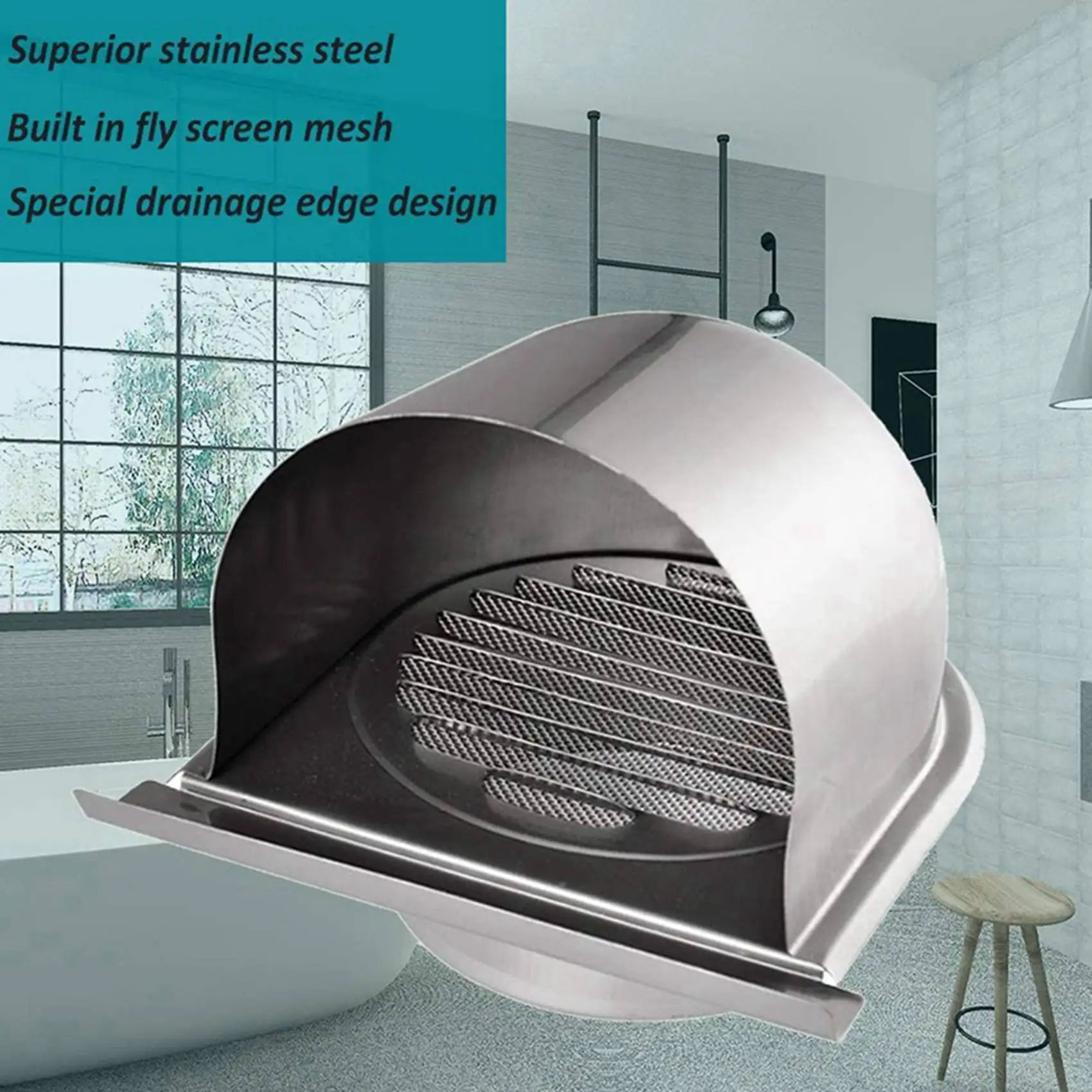 3Pcs 4Inch 100Mm Waterproof Stainless Steel Vent Vent Hood Anti-Corrosion Exhaust Extractor For Wall Air Outlet Cover,D-B61B