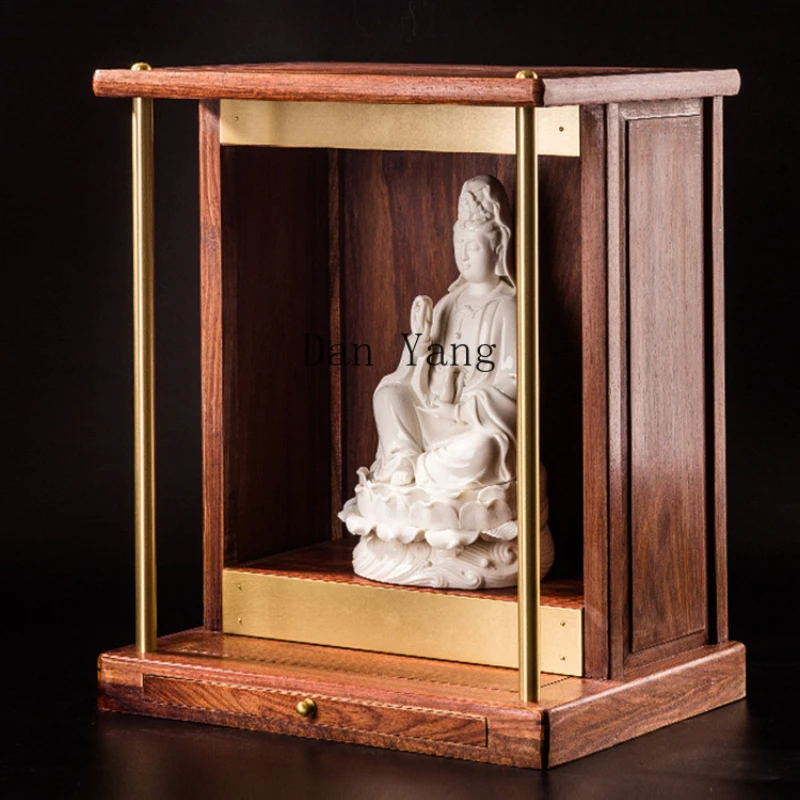 YJ Buddhist shrine small modern simple household wall-mounted new Chinese mahogany solid wood for Taiwan Guanyin shrine hanging