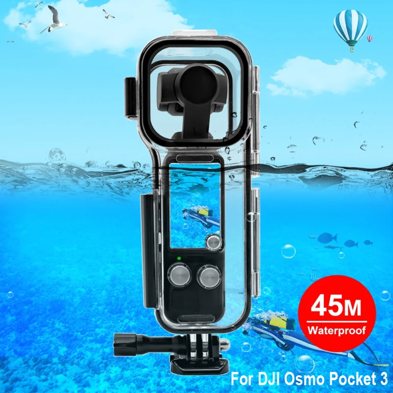 PULUZ 45m Underwater Diving Case for DJI Osmo Pocket 3 Action Camera Accessories Waterproof Housing Transparent Shell Cover