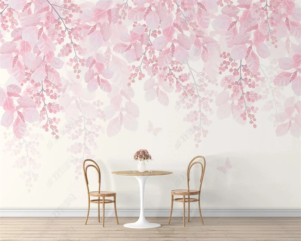 beibehang Customized modern hand-painted Nordic elegant cherry tree pink flower romantic indoor background wallpaper