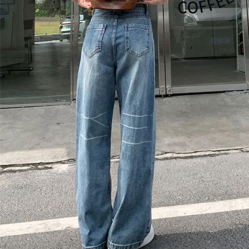 กางเกงยีนส์ทรงกระบอกขาบานสไตล์วินเทจ Y2K สำหรับผู้หญิง ฤดูใบไม้ร่วง 2025 ทรงดงแดมัน ผ้าเดนิมทรงโค้งมน ตัดแบบอเมริกัน ขากว้างยาวคลุมเท้า รุ่น 2614