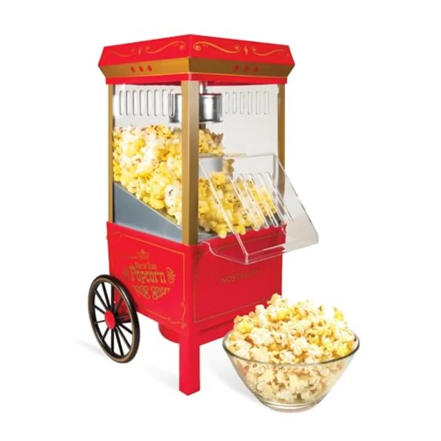 

Vintage Hot-Air Popcorn Maker Machine - Makes Up to 12 Cups - Oil-Free - Healthier Popcorn - Classic Stand-Up Cart With Wheels