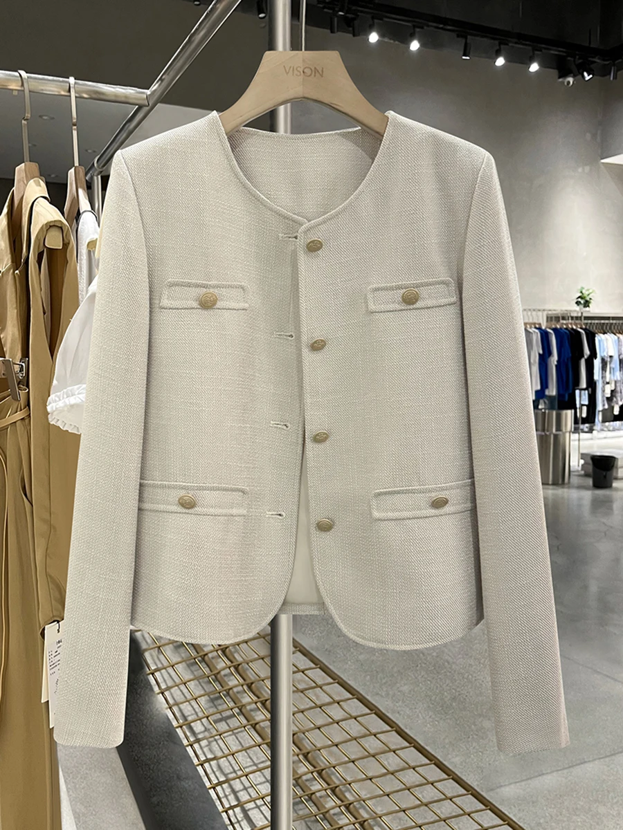 

Trendy ort Tailored Jaet in Light Beige French Sle Women's Faion Autumn 2025 Small Size Straight Cut Long Sve Butt...