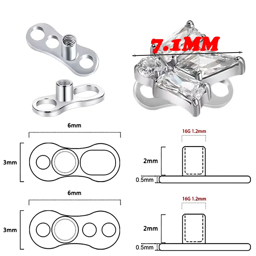 F136 Medical-Grade Titanium Alloy Fashion Square Zirconium Clavicle Anchor Implant 16G Internal Thread Micro-Puncture Jewelry