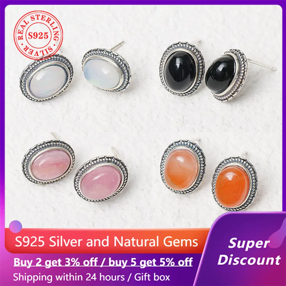 

925 sterling silver earrings, with 8 * 6mm natural Australian treasure/agate/redstone, exquisite elegant crystal wedding jewelry