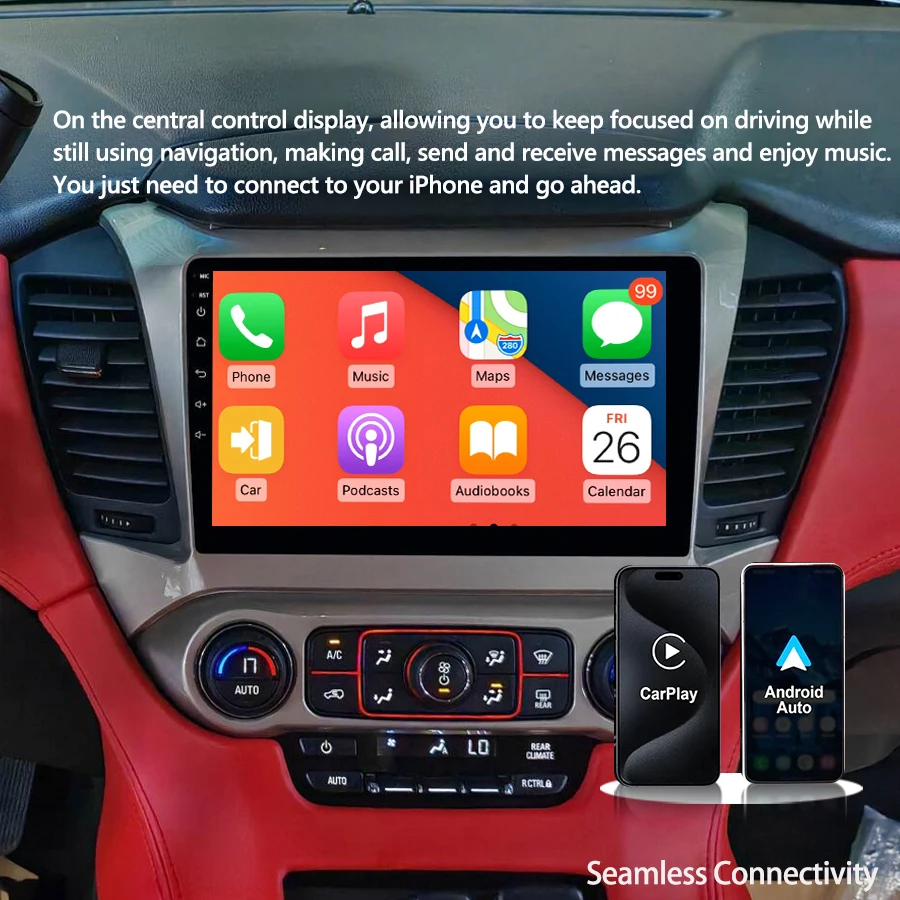 10inch Qled Screen Wireless Carplay For Chevrolet Suburban 2014-2018  Navi GPS Android 15 128G BT Car Radio Stereo head unit