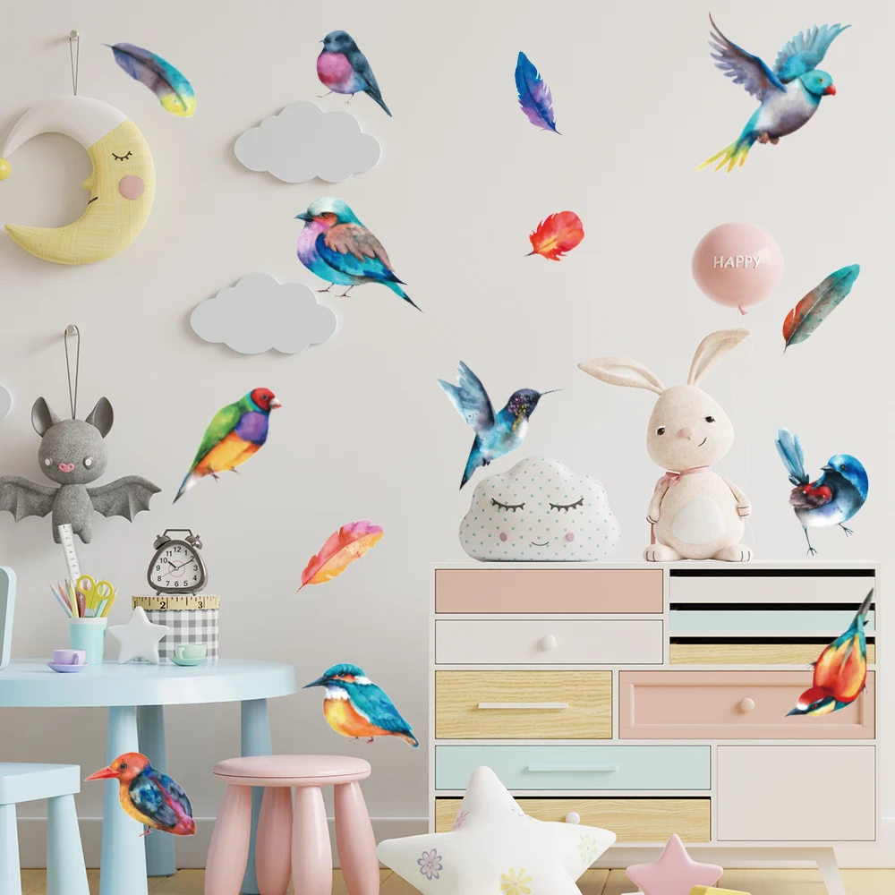 Colorful Birds Feather Removable Wall Stickers for Home Decor Art Self-adhesive Window Tile Cupboard Decals PVC Mural DIY Poster view 4