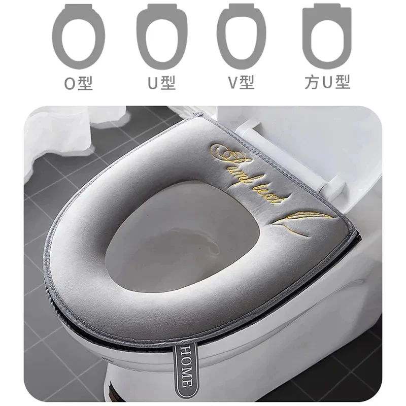 Universal Toilet Seat Cover Winter Warm Soft WC Mat Bathroom Washable Removable Zipper With Flip LidHandle Waterproof Household