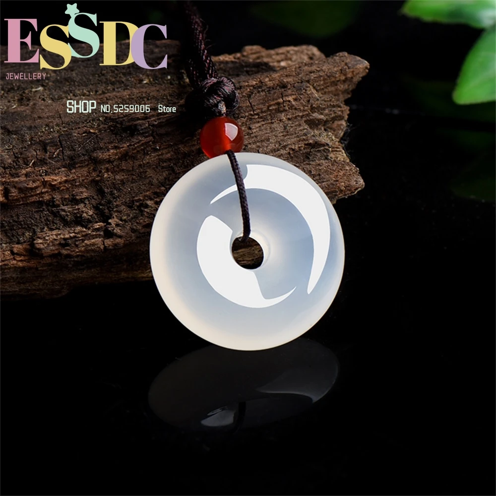 Natural Multicolor Jade Doughnut Pendant Agate Necklace Fashion Accessories Charm Jewellery Carved Amulet Gifts for Women Men