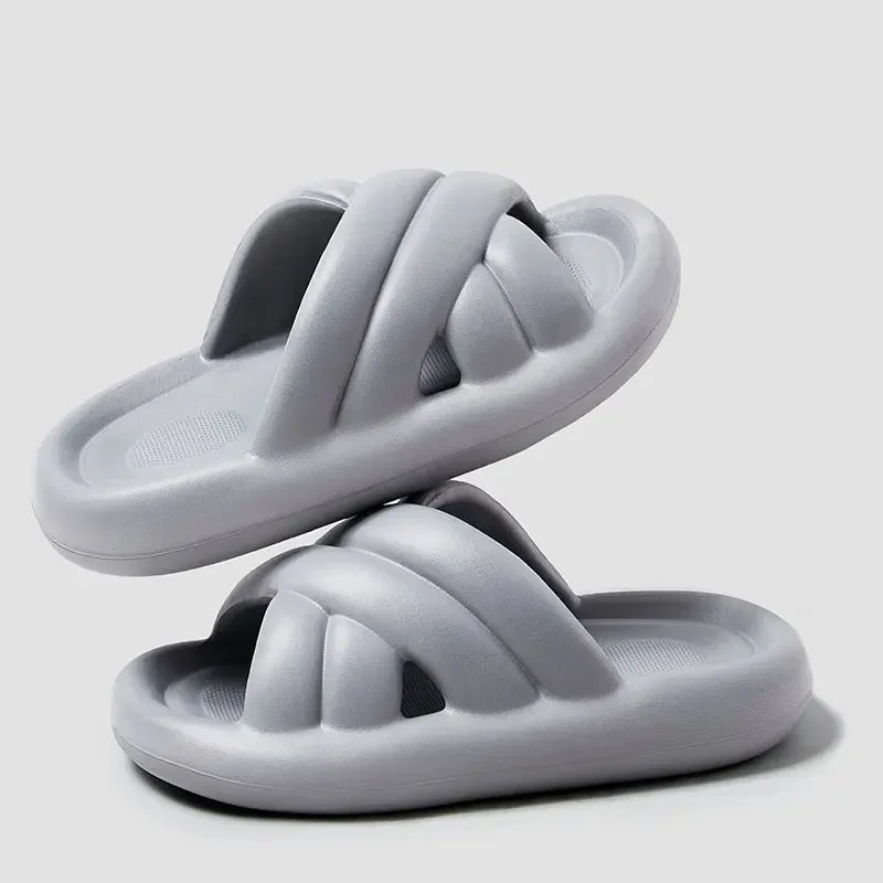 Home Soft Sole Pillow Slides for Women Summer 2023 Fashion Thick Platform Cloud Slippers Woman Flat Non Slip Flip Flops Sandals