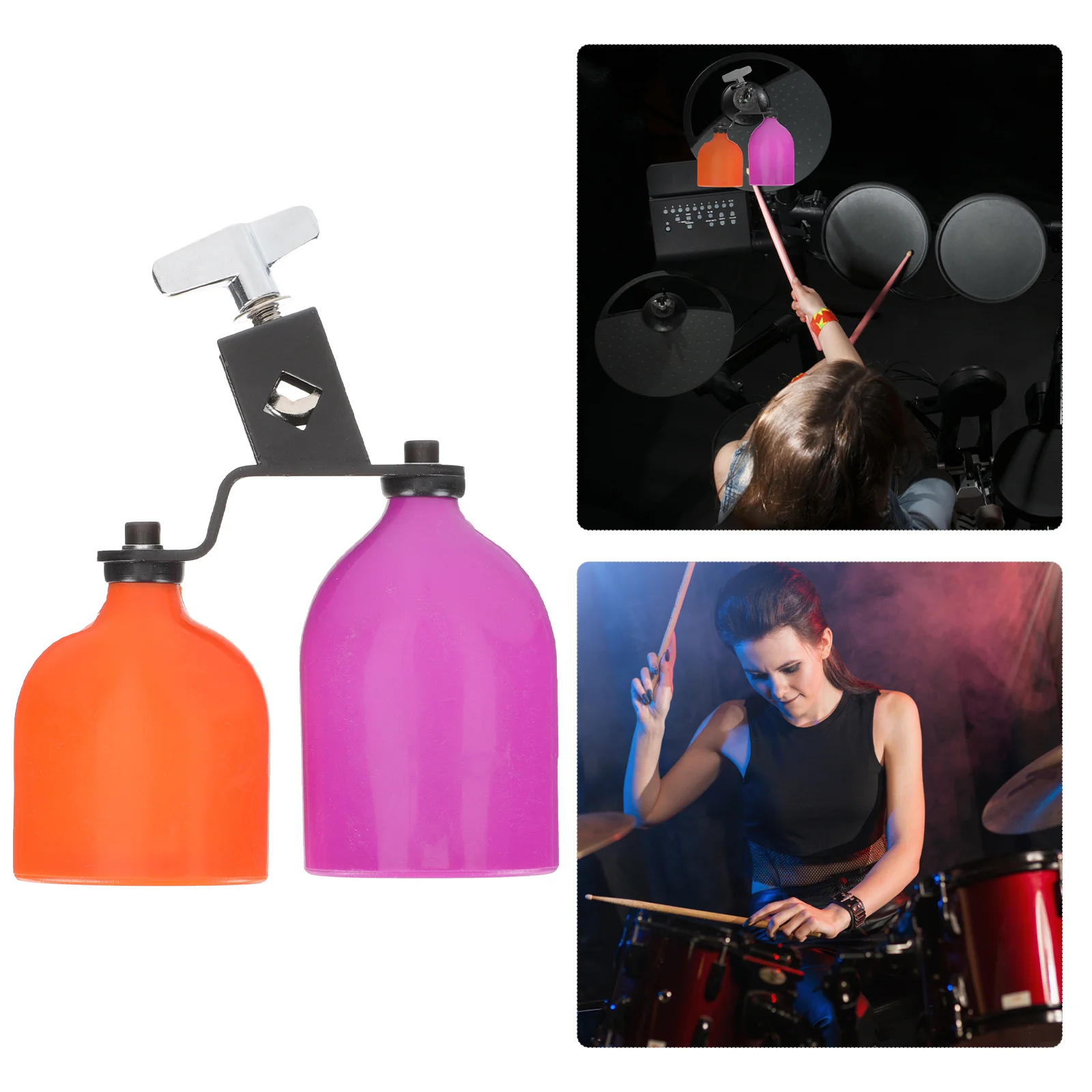 

Tone Cowbell 2 Color Iron Plastic Percussion Instrument for Drum Set Kit Accessory Clear Sound Adjustable