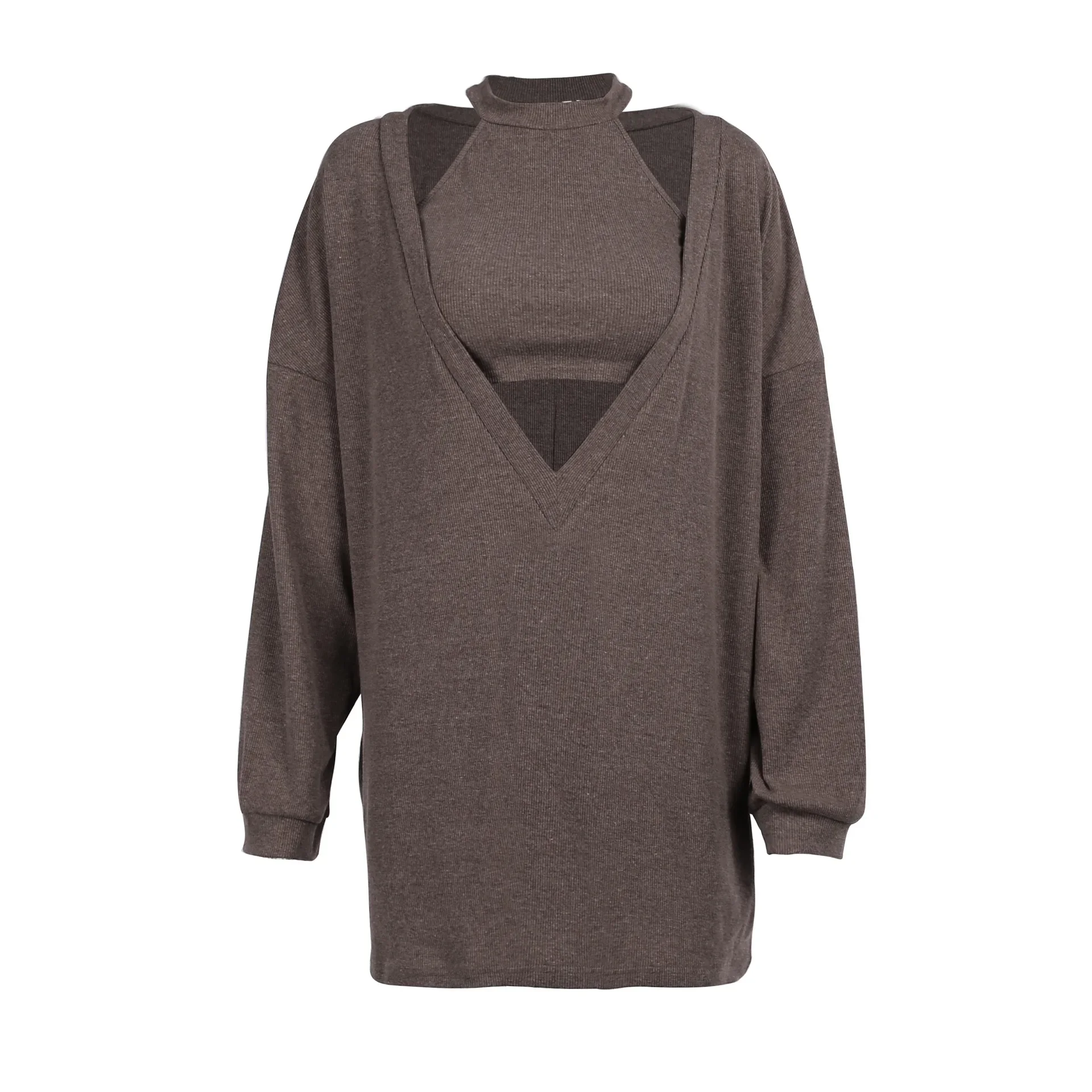 YJ21056 ropa de verano para mujer, chaleco Sexy de Spice Girl + cuello en V, Jersey suelto de manga larga, ropa de dos piezas para mujer