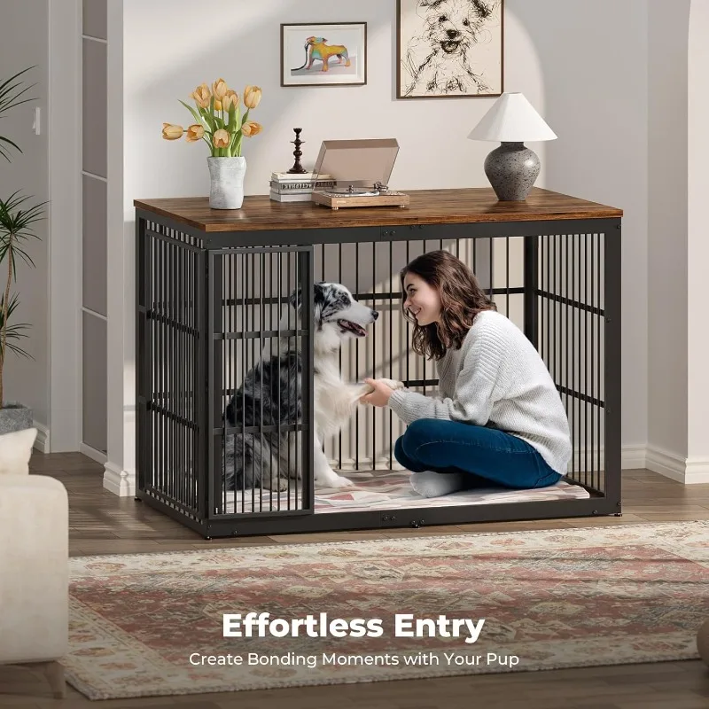 54インチの犬用クレート家具、折りたたみ式のドア付き、大型犬用XXL犬用クレート、木製装飾犬用ケージケネル、屋内エンドテーブル、R