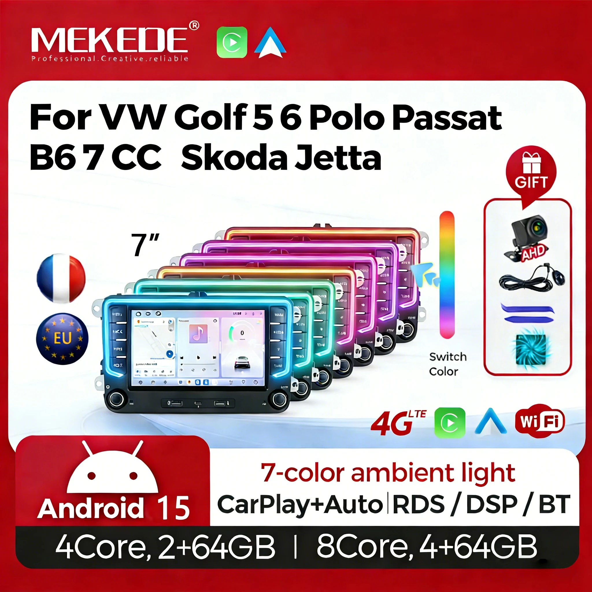 Autoradio Android 15 Mekede avec Carplay pour VW Volkswagen Passat B6 B7 Golf 5 6 Polo Skoda Jetta, système intelligent universel