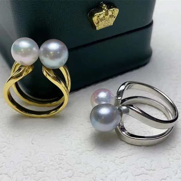 

925 Sterling Silver Adjustable Finger Ring Mountings Base Setting Findings Parts Fittings Accessory for 8-10mm Pearls