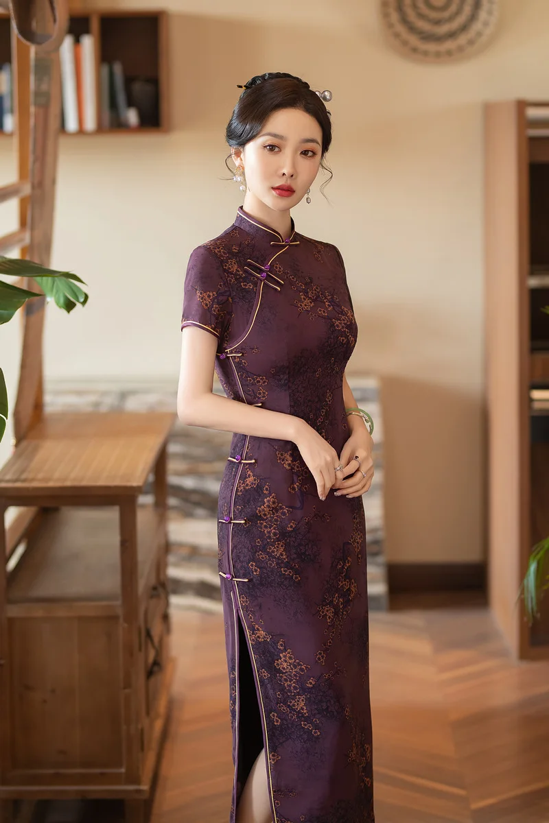 2024 Spring/Summer New Long Qipao Daily Retro Chinese Style Improvement Elegant Qipao