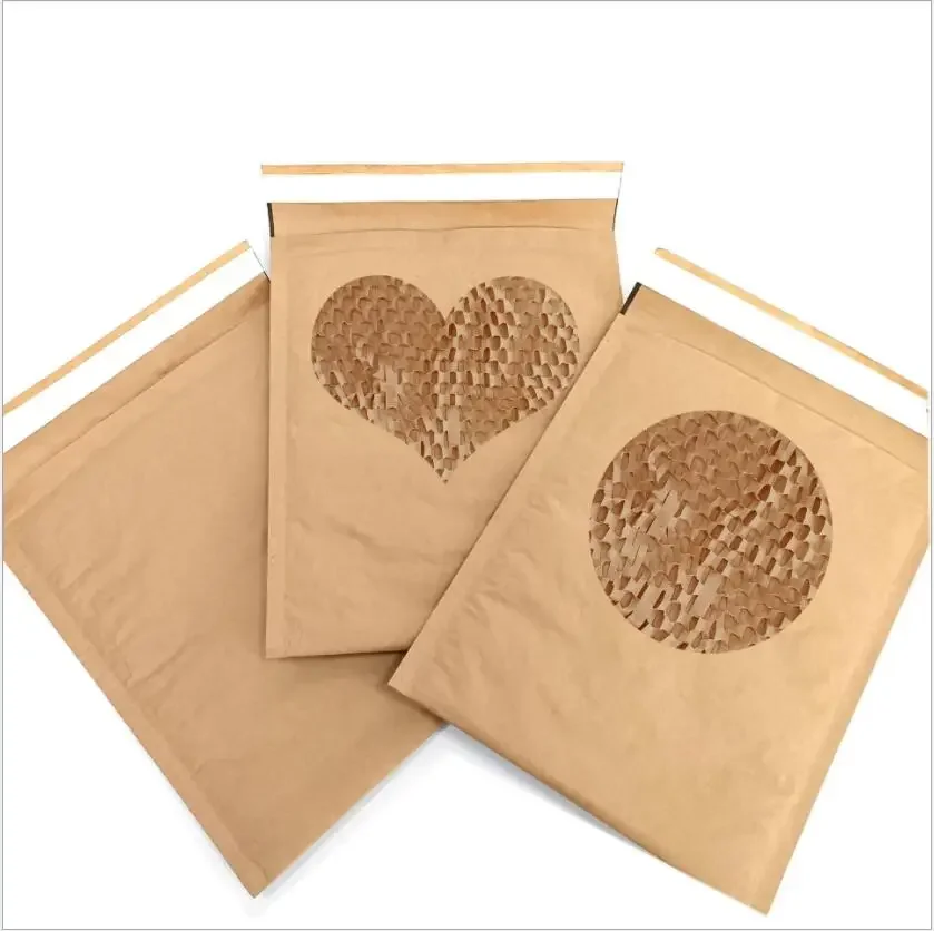 50pcs Honeycomb Paper Envelope Bag Recyclable Degradable Express Logistics Packaging Bags Protect Wrapping Paper Envelope