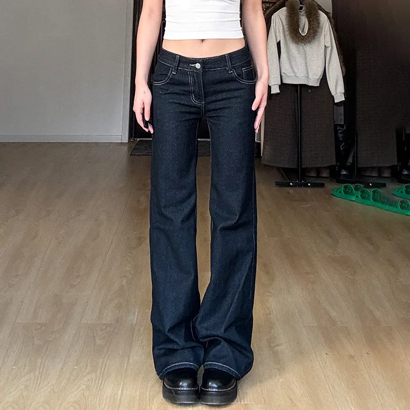 Bootcut Jeans Denim-Hose Damen Vintage Gewaschen Slim Fit Niedrige Taille Gerade Hose mit Stickerei Y2k Streetwear Arbeits- und Freizeithose 2026