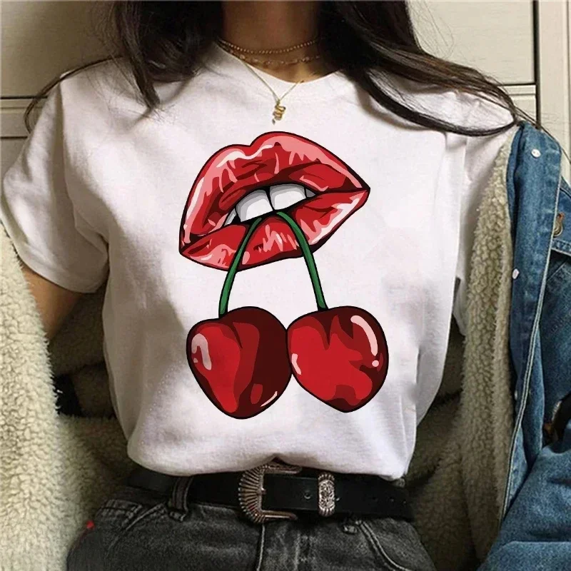 

Повседневные футболки Sweet Strawberry Cherry, готическая футболка Harajuku, женская летняя уличная одежда, женская повседневная одежда с рукавами в стиле Харадзюку