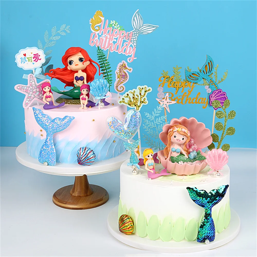 

Mermaid Tail Ocean Girl Birthday Party Dessert Cake Topper Decorations Pearl Shell Sequin Card Scallop Cupcake Baking Supplies