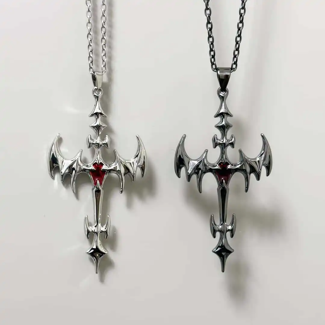 Y2K Spiky Pendant Necklace Flame Spine Cross Punk Spirit Quality Goth Pendants Necklace