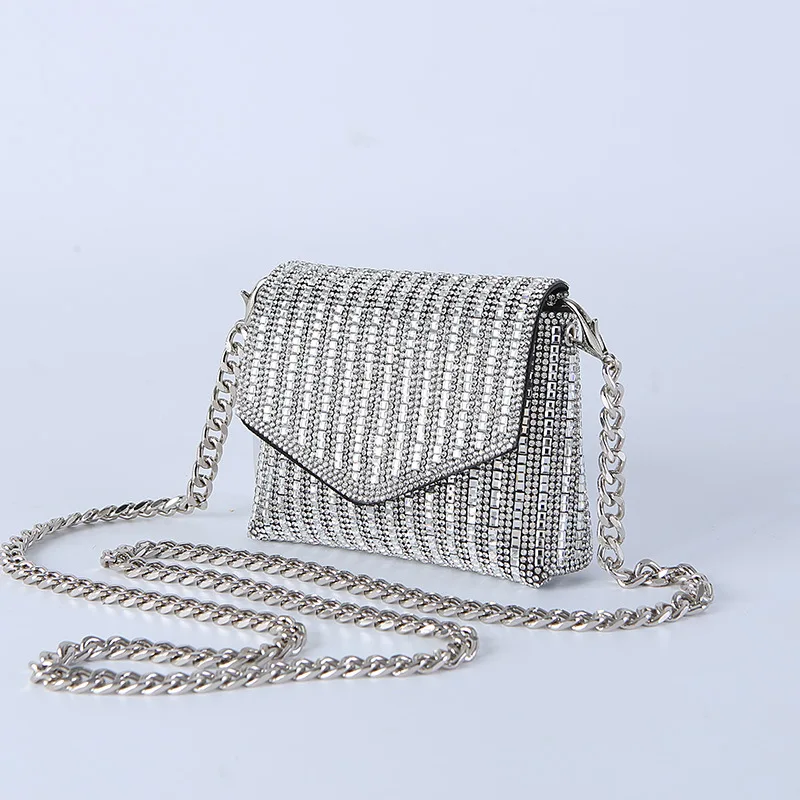 New Bling Diamond Encrusted Chain Handbag Sparkling Disco Night out Luxury Lady Bag Soft PVC Material Glittering Sequin Clutch