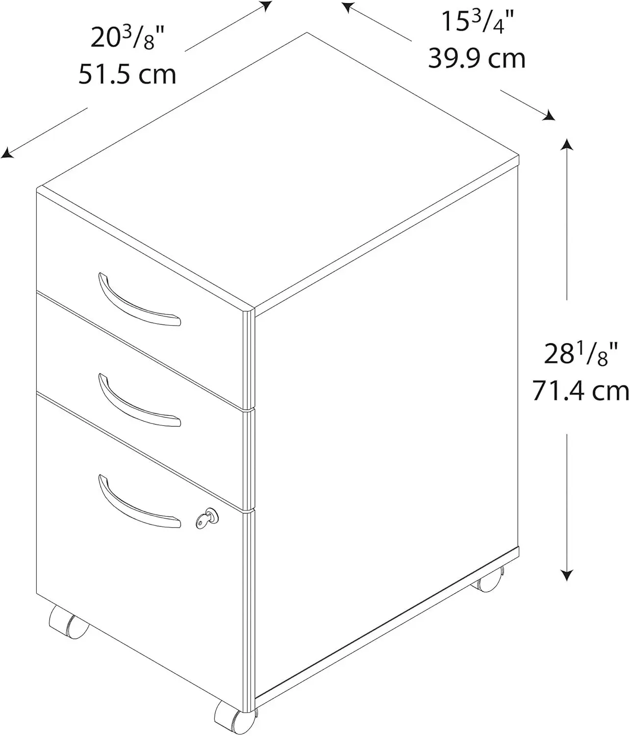 Totalmente montado sob a mesa, armário de 3 gavetas, série C móvel, profissional ou Home Office, elegante