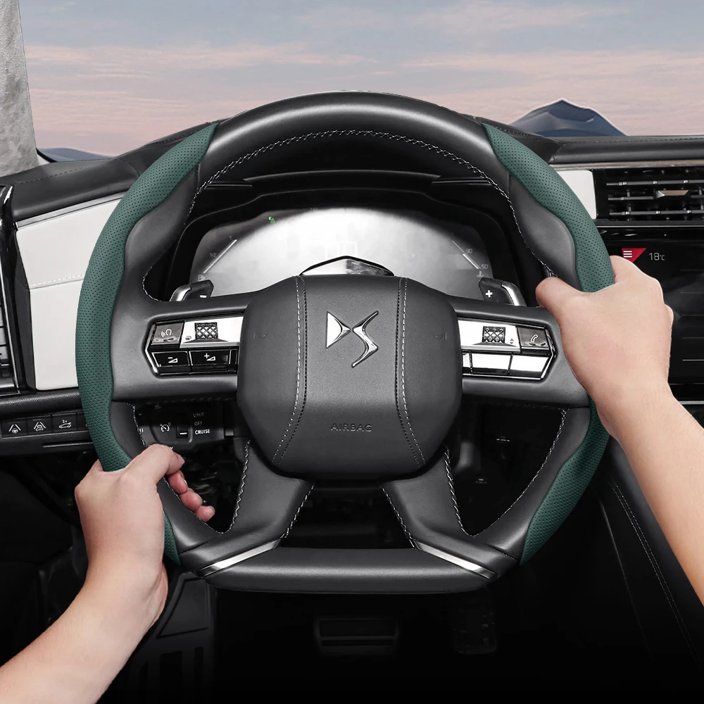 Adecuado para Ds cubierta de volante de cuero con agujero transpirable diseño de liberación rápida segmentado antideslizante duradero 3 4 5 6 7 9 Crossback E-Tense híbrido Etense Plugin Suv accesorios 8 Berline 5 Ls 23 4S 9 Phev 3 Ev