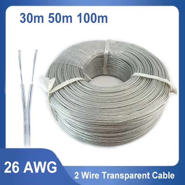 30M 50M 100M 26AWG 2 Core Transparent Wire Parallel DC Power Extension Cable for LED Light Strip 2468 Electric DIY Wire