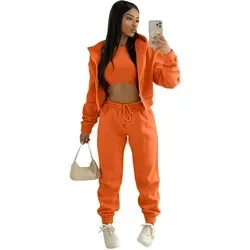 Custom LOGO made autumn women\'s thick 2-piece sportswear jogger suit 3-piece sportswear and hoodie suit