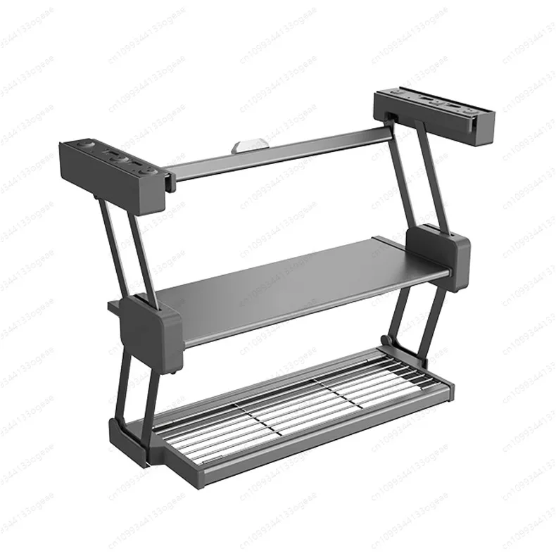 

Телескопическая выдвижная двухъярусная корзина для хранения продуктов, специй и посуды в кухонном шкафу, складная подставка для приготовления пищи