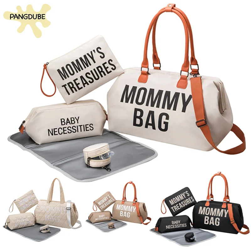 PANGDUBE 5pcs/set Mom Bag with Portable Changing Pad Baby Diaper Bag Waterproof Backpack for Moms Maternity Packages for Mommy