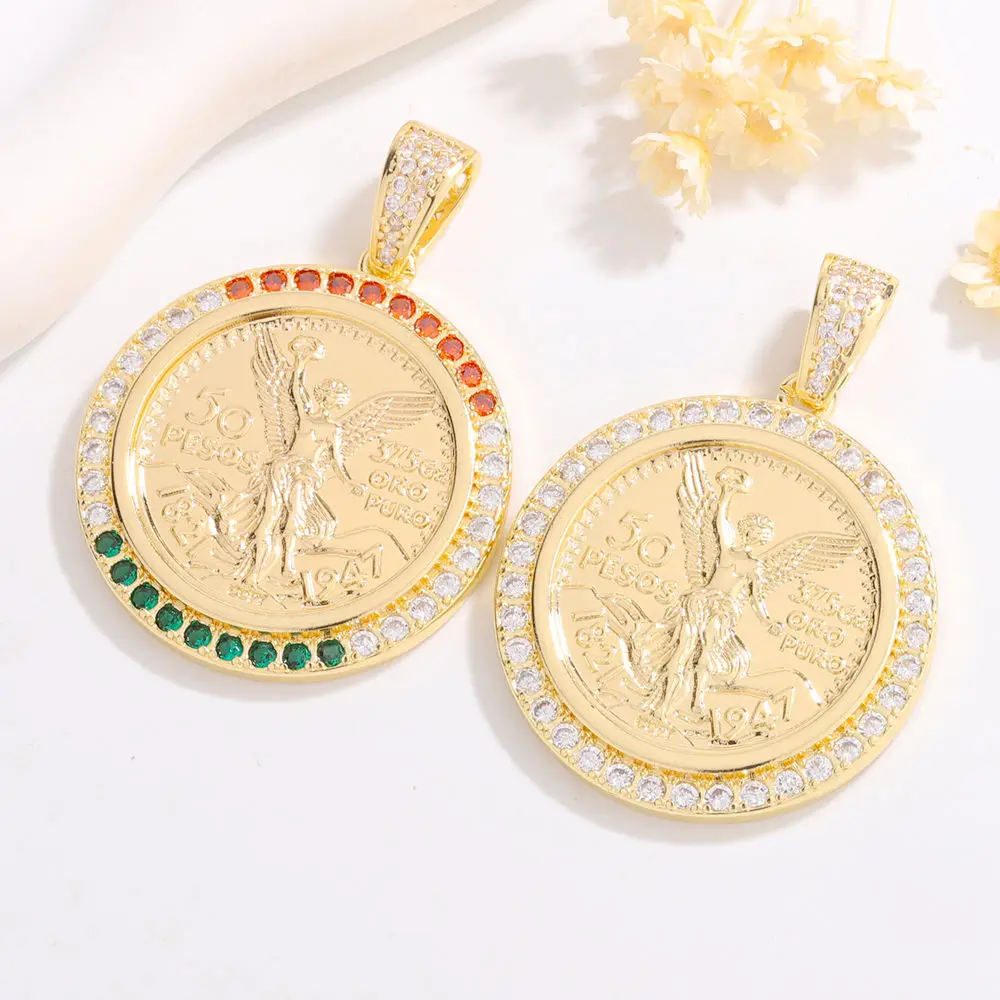 

Ruixi Fashion New Mexican Must 50 Pesos Scepter Goddess Hip-hop Personality Necklace Pendant Suitable for Party Gifts
