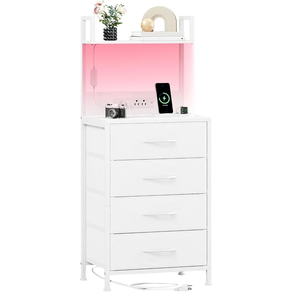 

LED-Illuminated Charging Station Nightstand with 4 Drawers and Upper Shelf