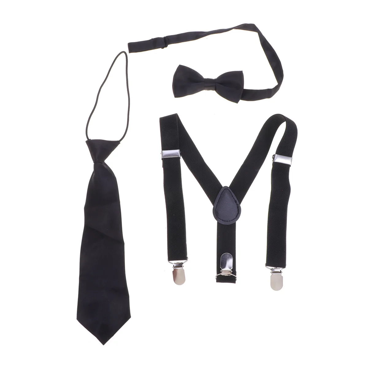 

3pcs Suspenders Necktie Set For Elastic Adjustable Braces Clip Belt Strap Solid Color Comfortable Formal